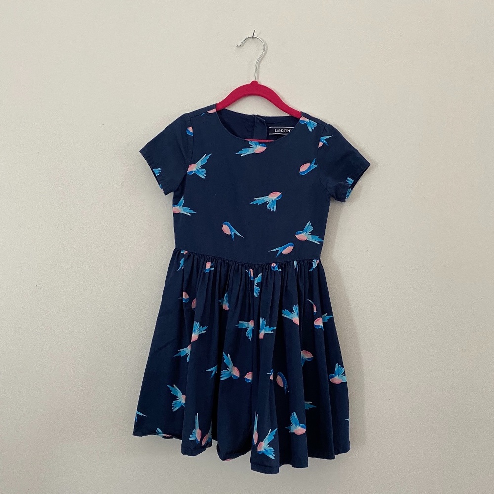 Lands End Navy Bird Twirl Dress